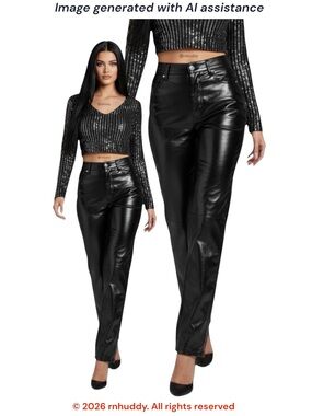 NWT Buddy Love size 25 black metallic faux leather PU pants